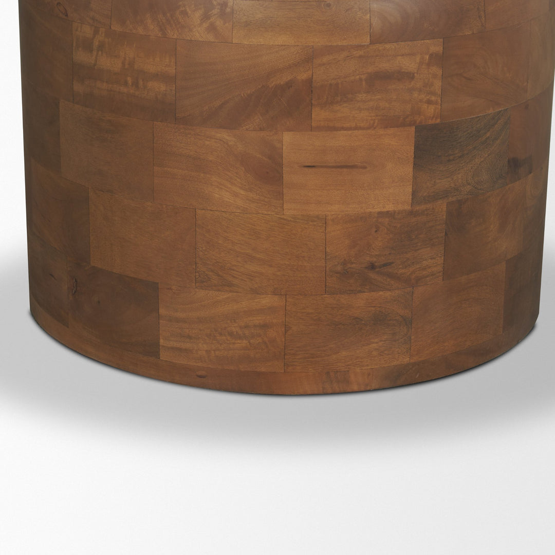 Atlas 60"  Warm Mid-Brown Wood Stacked Pedestal Base Round Dining Table 