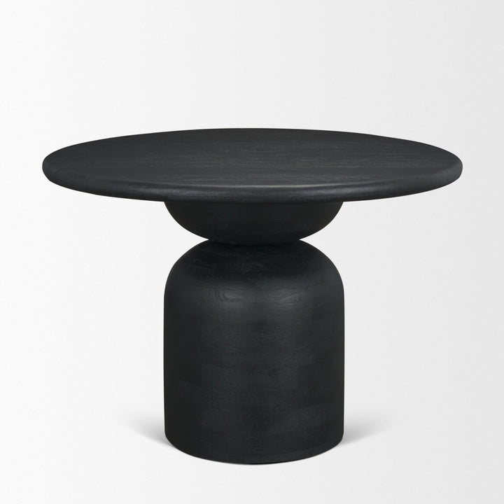 Atlas 42" Black Wood Stacked Pedestal Base Round Dining Table 