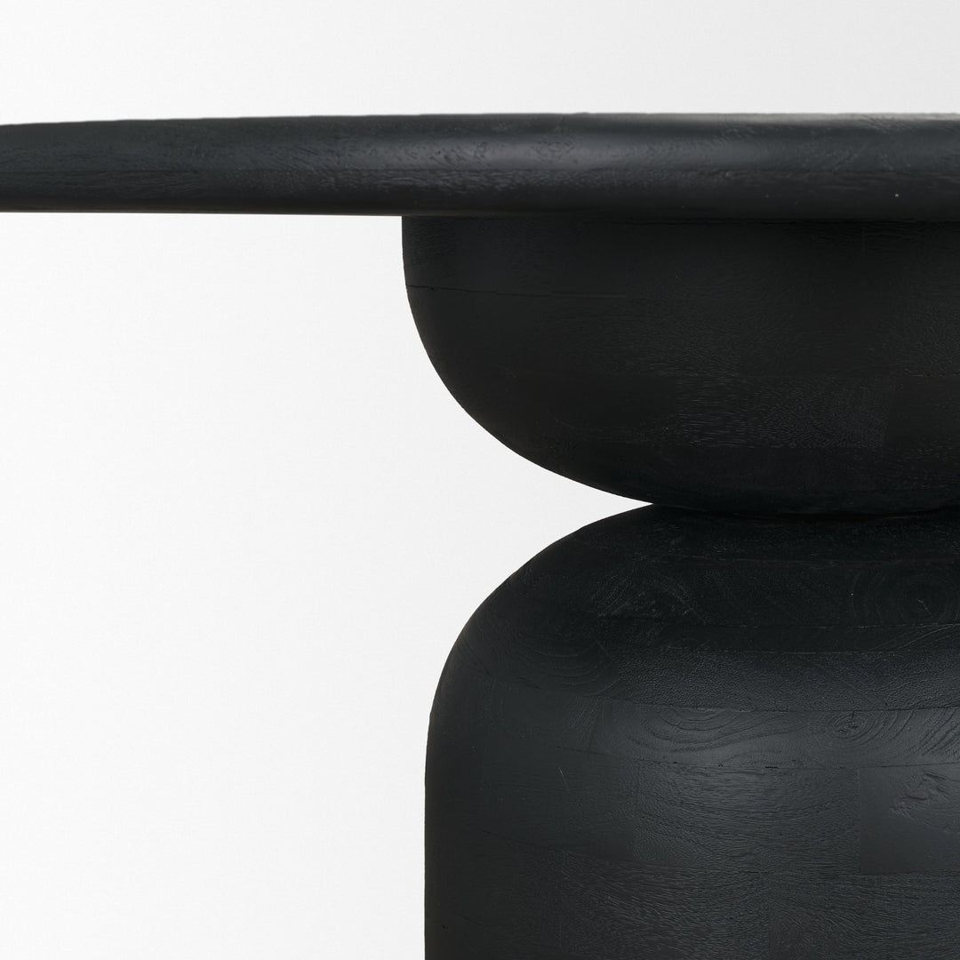 Atlas 42" Black Wood Stacked Pedestal Base Round Dining Table 