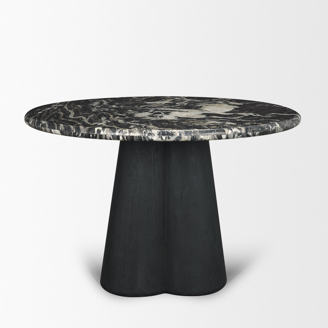 Marilyn 48" Black Forest Marble Black Wood Pedestal Round Dining Table