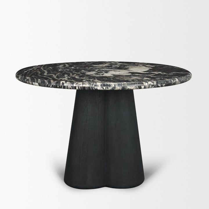 Marilyn 48" Black Forest Marble Black Wood Pedestal Round Dining Table
