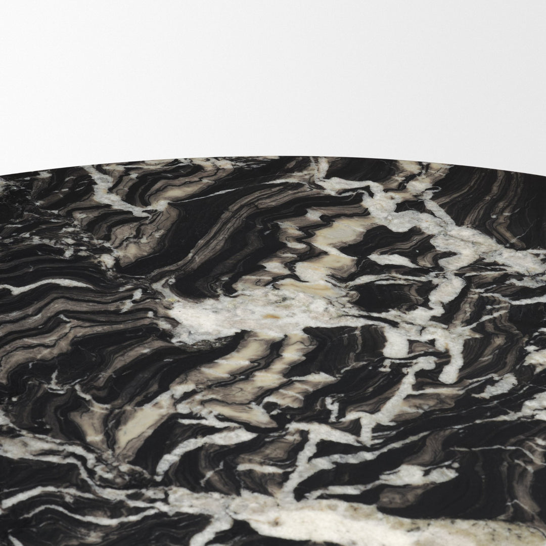 Marilyn 48" Black Forest Marble Black Wood Pedestal Round Dining Table
