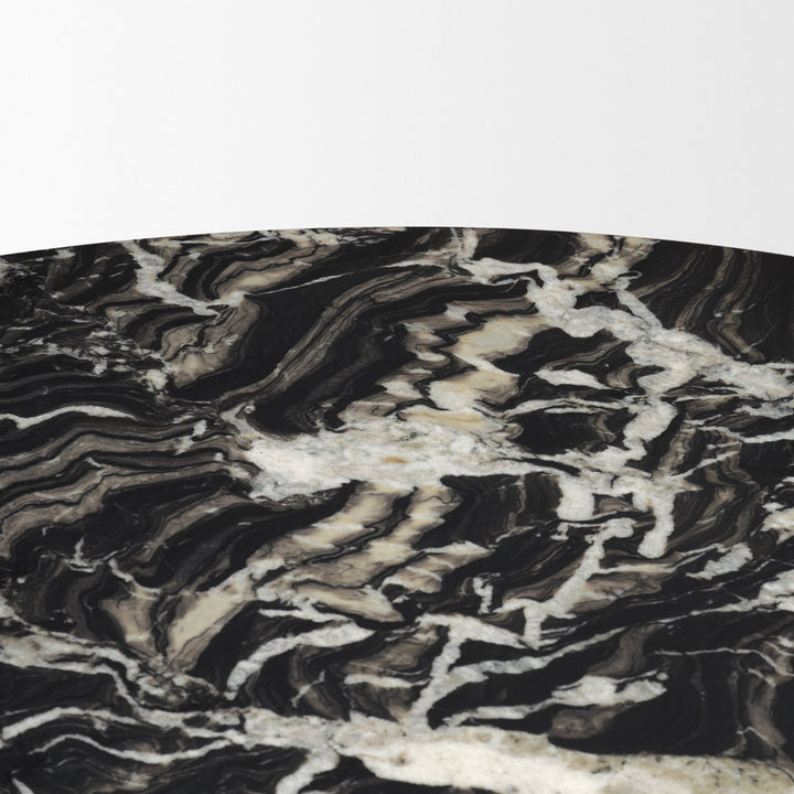 Marilyn 48" Black Forest Marble Black Wood Pedestal Round Dining Table