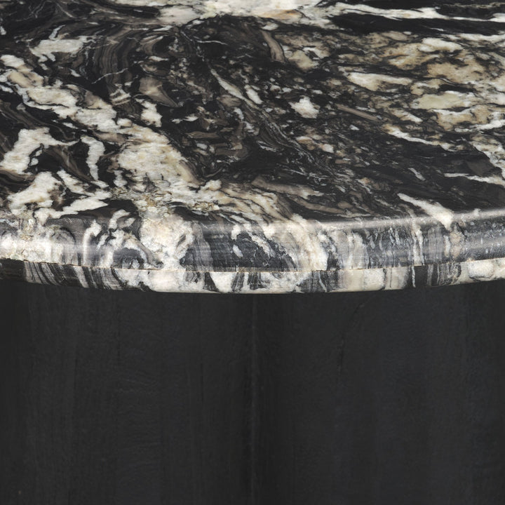 Marilyn 48" Black Forest Marble Black Wood Pedestal Round Dining Table