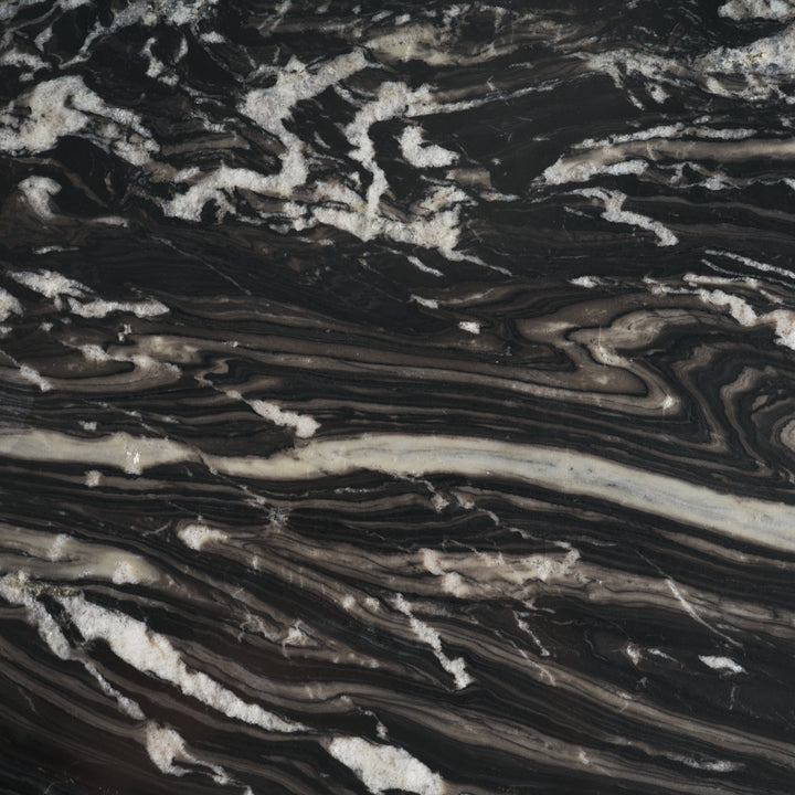 Marilyn 48" Black Forest Marble Black Wood Pedestal Round Dining Table