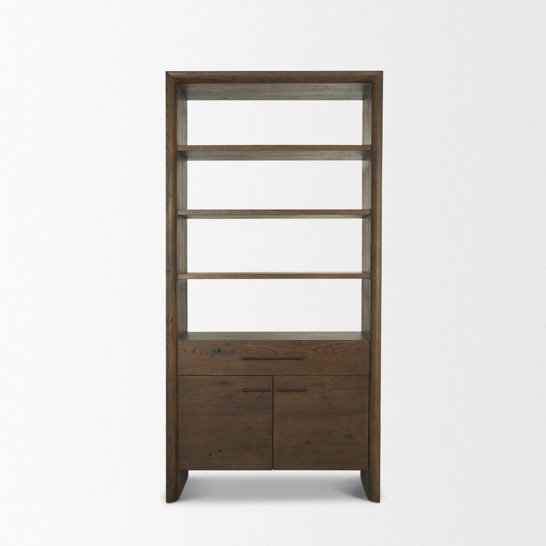Belford 2-Door Open Dark Brown Oak Wood Shelving Unit