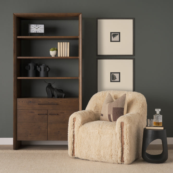 Belford 2-Door Open Dark Brown Oak Wood Shelving Unit