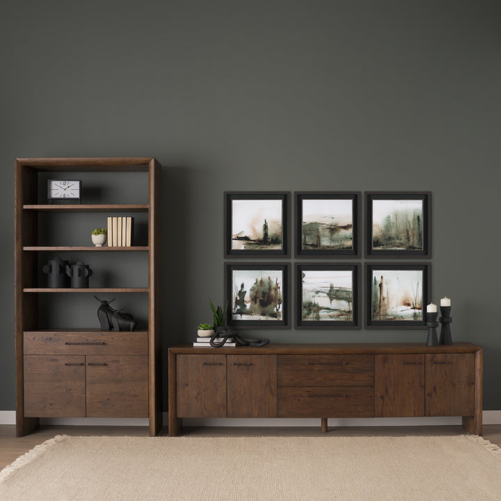 Belford 2-Door Open Dark Brown Oak Wood Shelving Unit