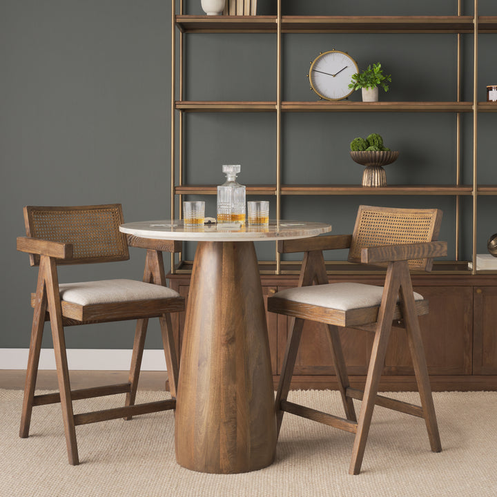 Allyson 32"  Round Medium Brown Wood w/Savar Pink Marble Top Bistro Table