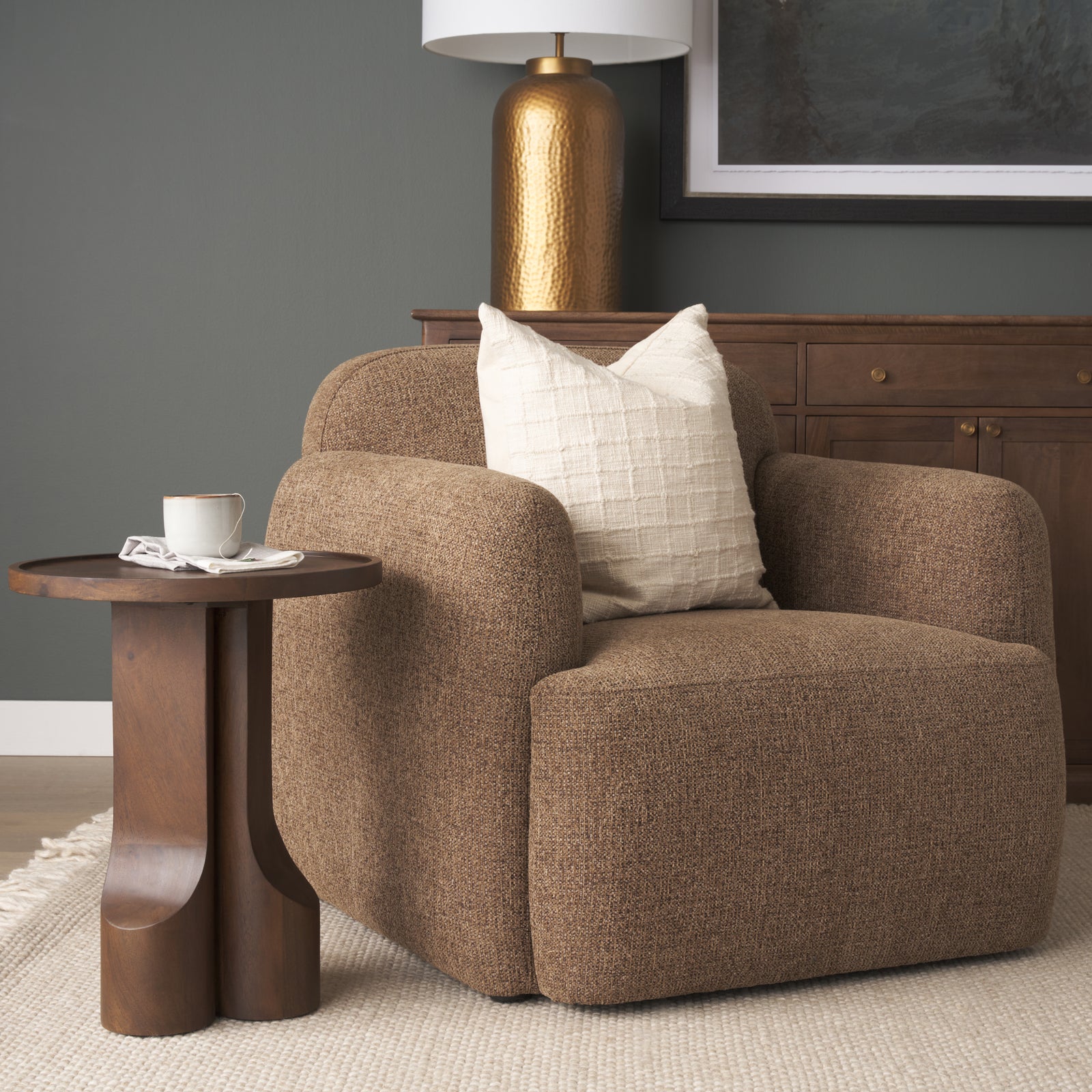 Cayson Dark Brown Sculptural Round Accent Table