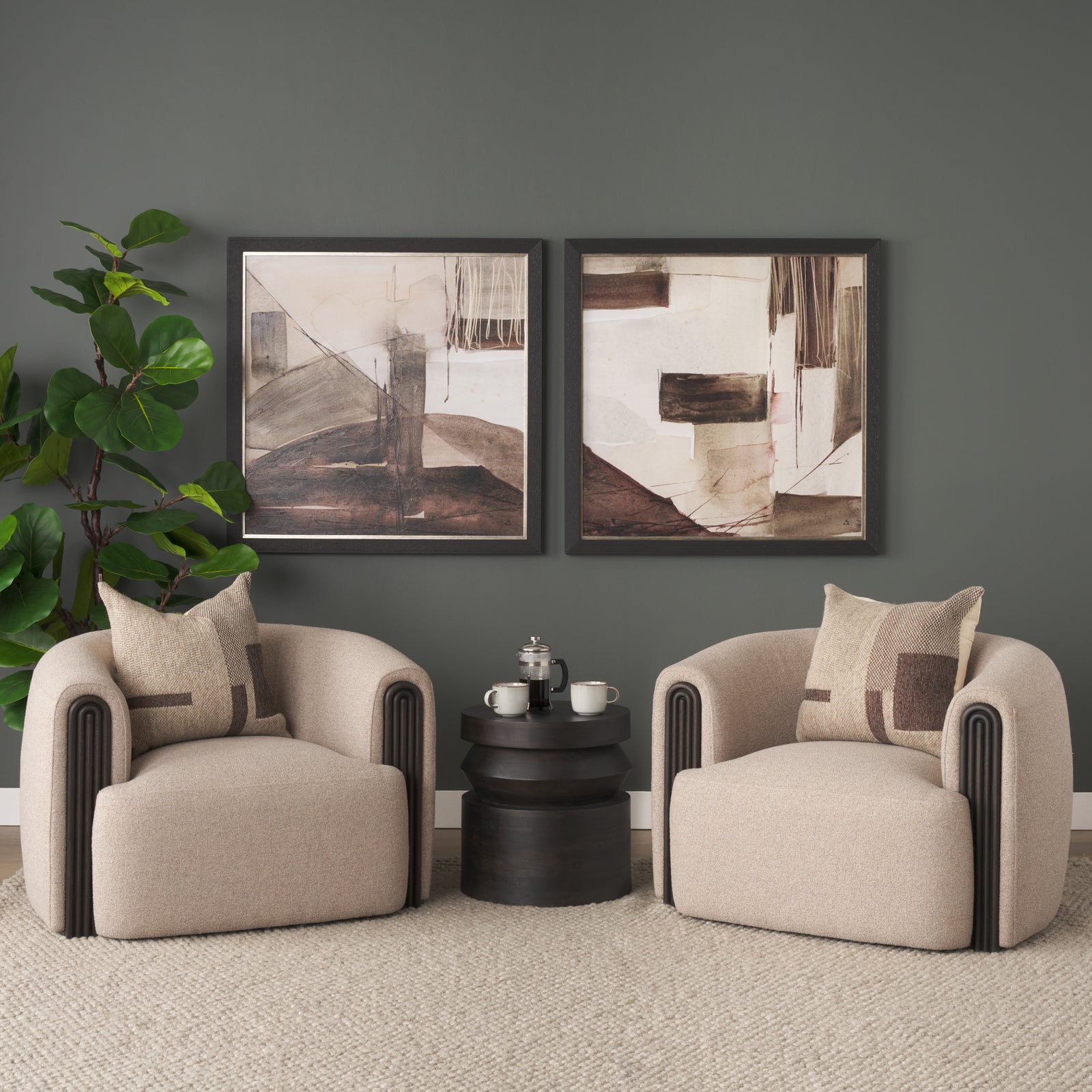 Rashama Dark Brown Wood Stacked Geometric Round Accent Table