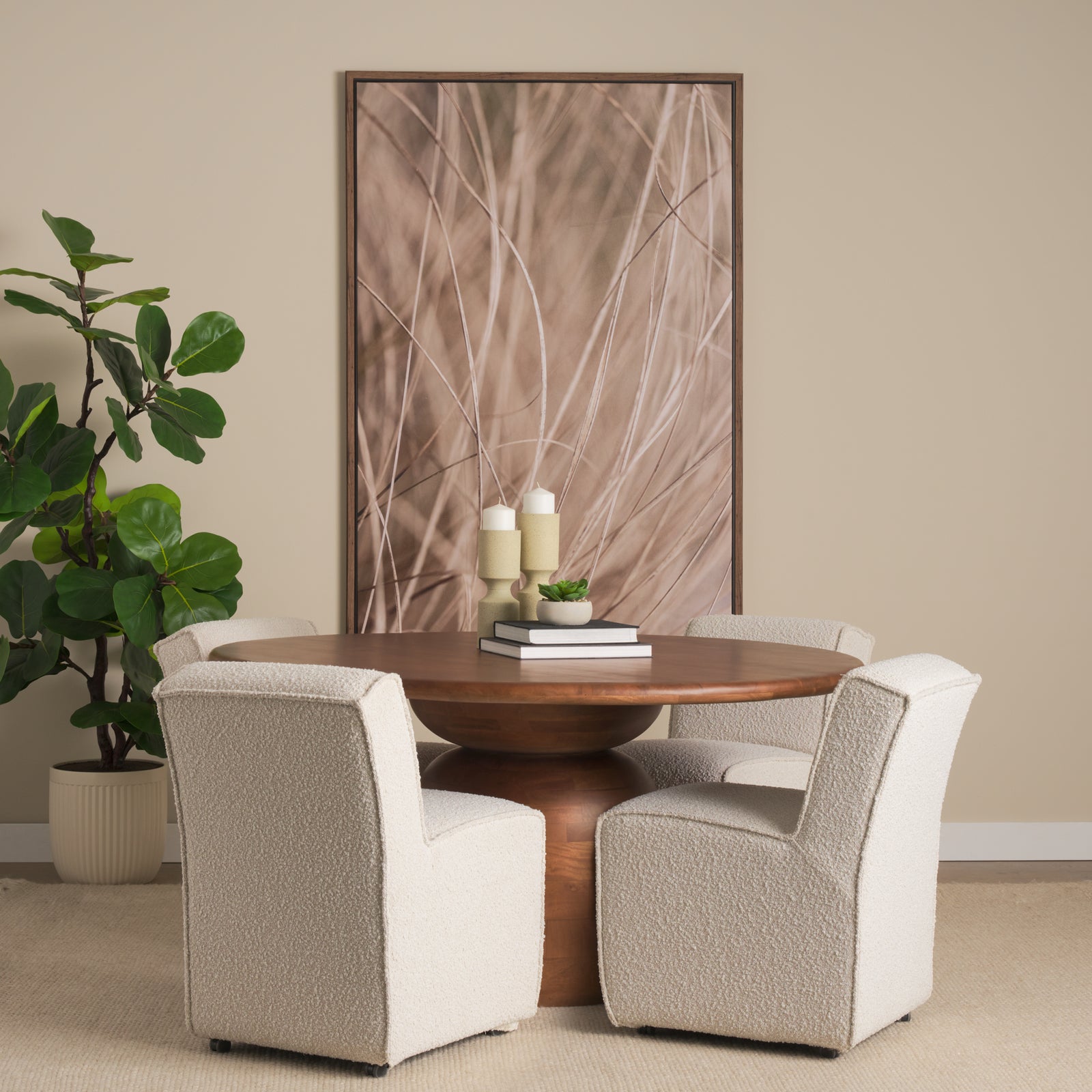 Atlas 60"  Warm Mid-Brown Wood Stacked Pedestal Base Round Dining Table 