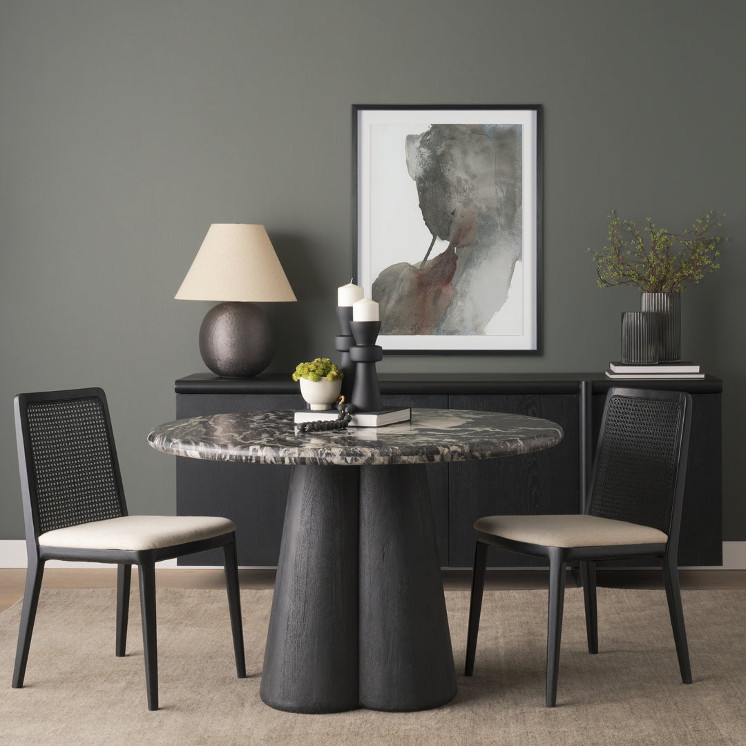 Marilyn 48" Black Forest Marble Black Wood Pedestal Round Dining Table