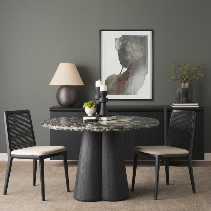 Marilyn 48" Black Forest Marble Black Wood Pedestal Round Dining Table