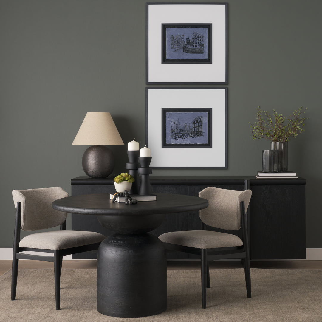 Atlas 42" Black Wood Stacked Pedestal Base Round Dining Table 