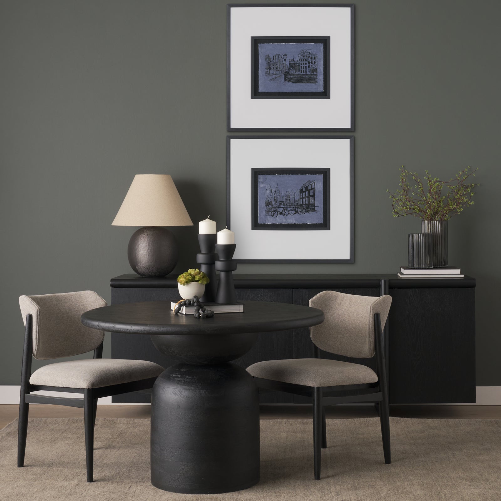 Atlas 42" Black Wood Stacked Pedestal Base Round Dining Table 