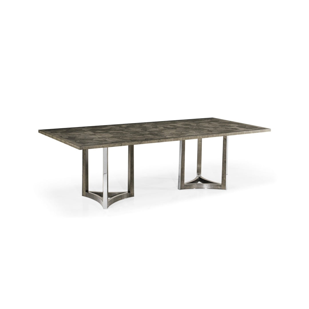 Gatsby Patterned Wood & Stainless Steel Dining Table - Jonathan Charles - AmericanHomeFurniture