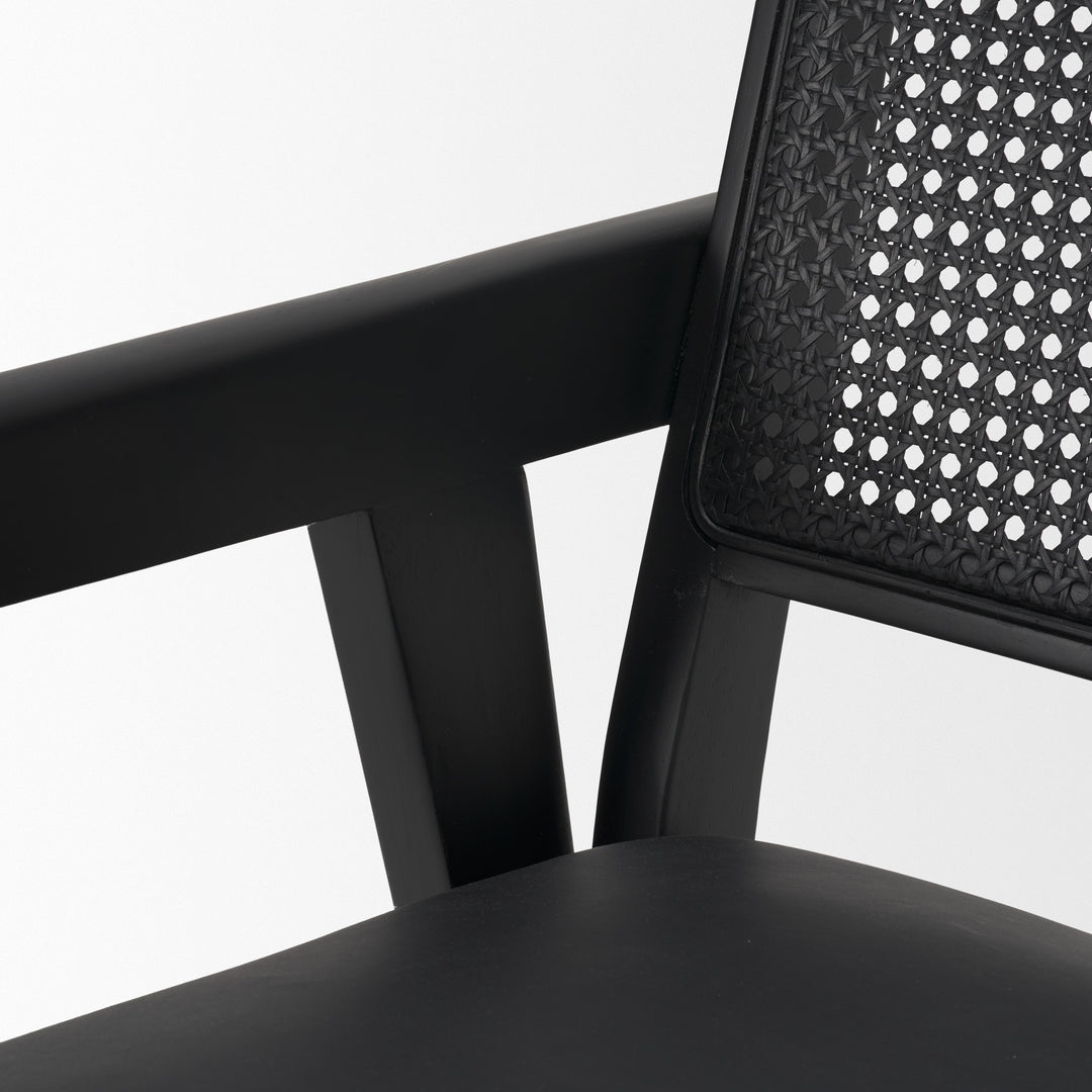 Reid Framed Black Cane Black Fabric Dining Armchair