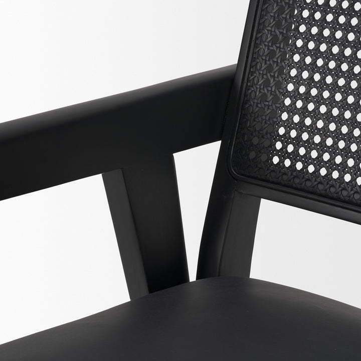 Reid Framed Black Cane Black Fabric Dining Armchair