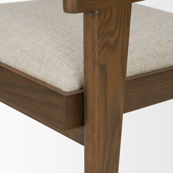 Reid Framed Brown Cane Cream Fabric Dining Armchair