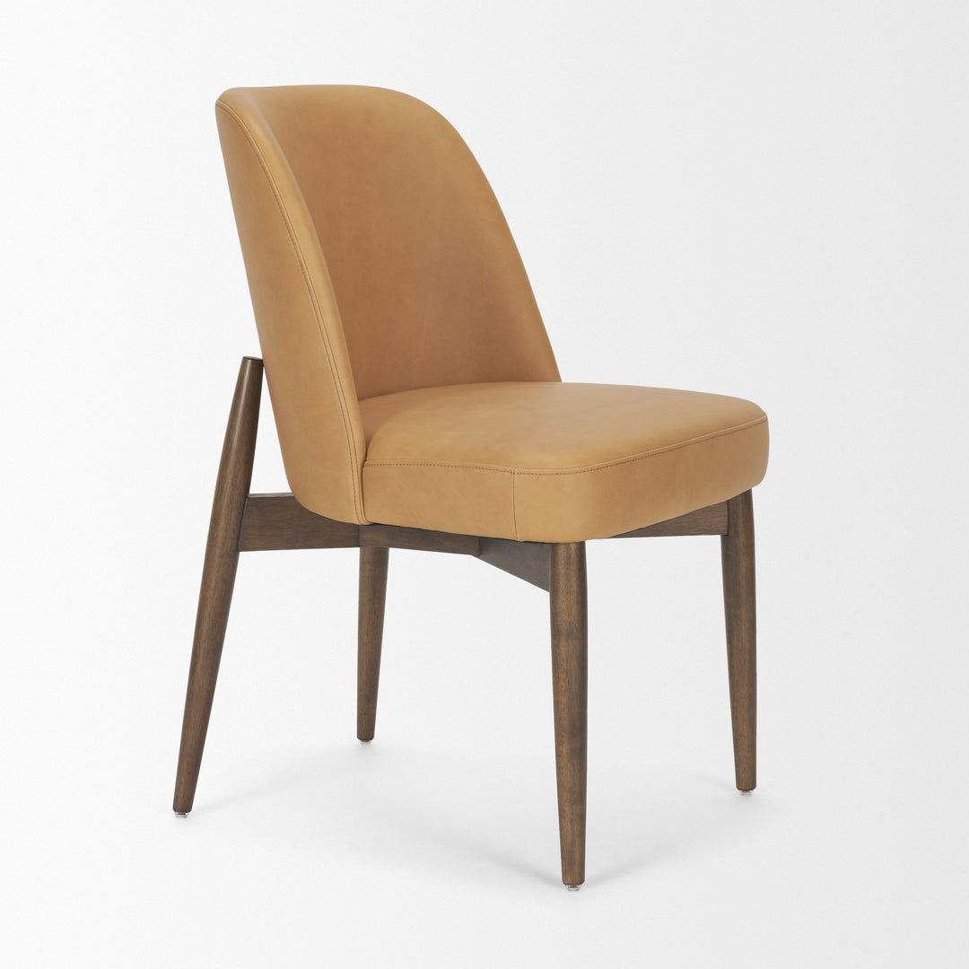 Abbie Slope Curved Back Tan Leather Dining Side Chair