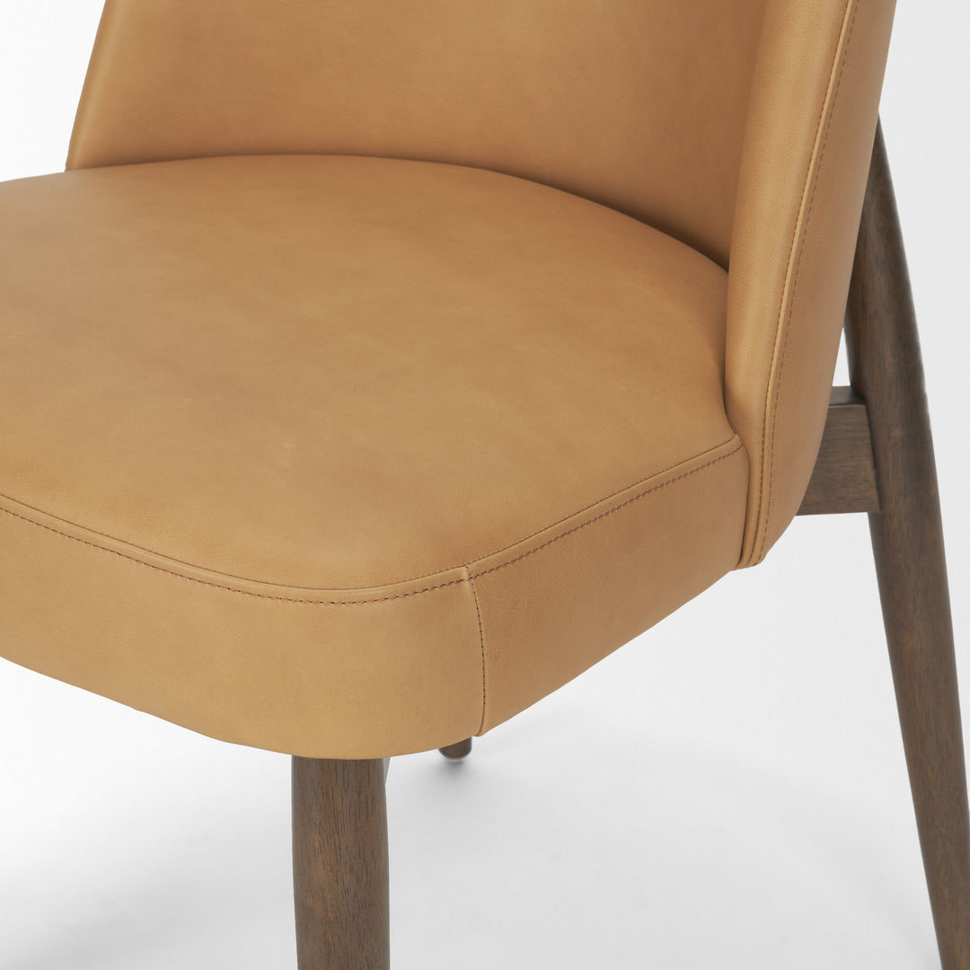 Abbie Slope Curved Back Tan Leather Dining Side Chair