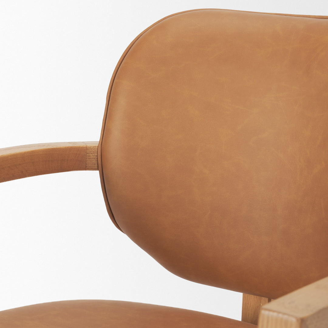 Carlisle Curved Back Tan Leather Tripod Frame Dining Armchair