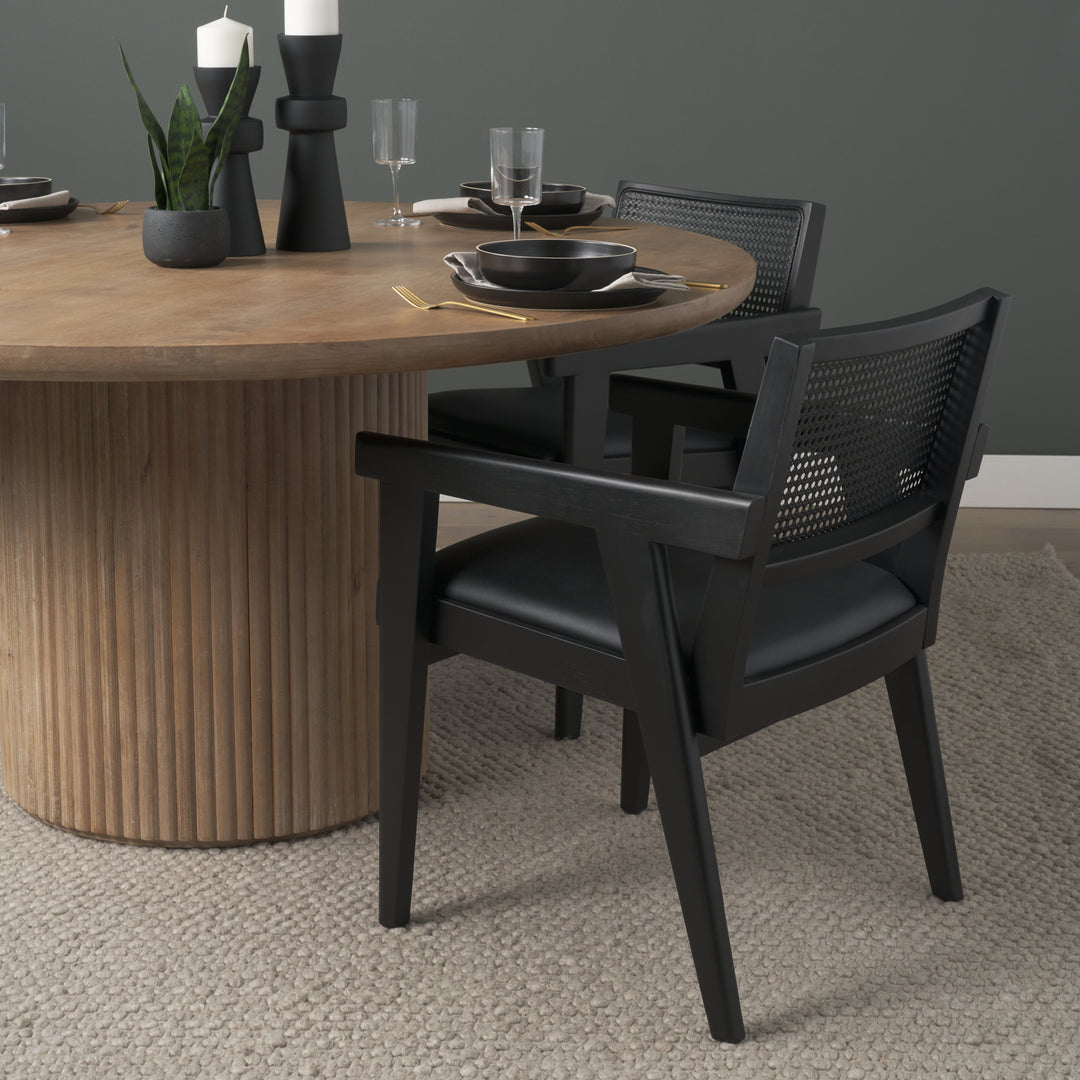 Reid Framed Black Cane Black Fabric Dining Armchair