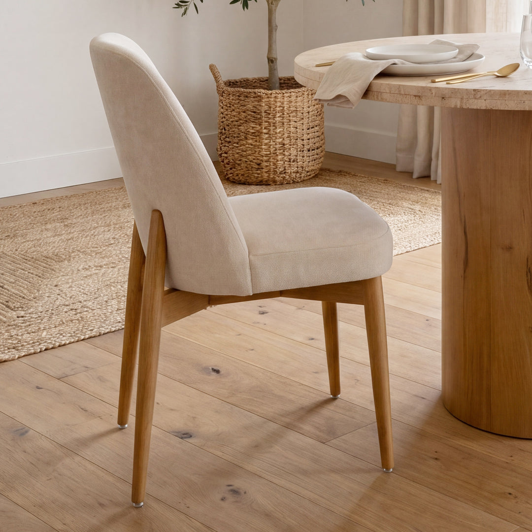 Abbie Curved Back Oatmeal Fabric Dining Side Chair