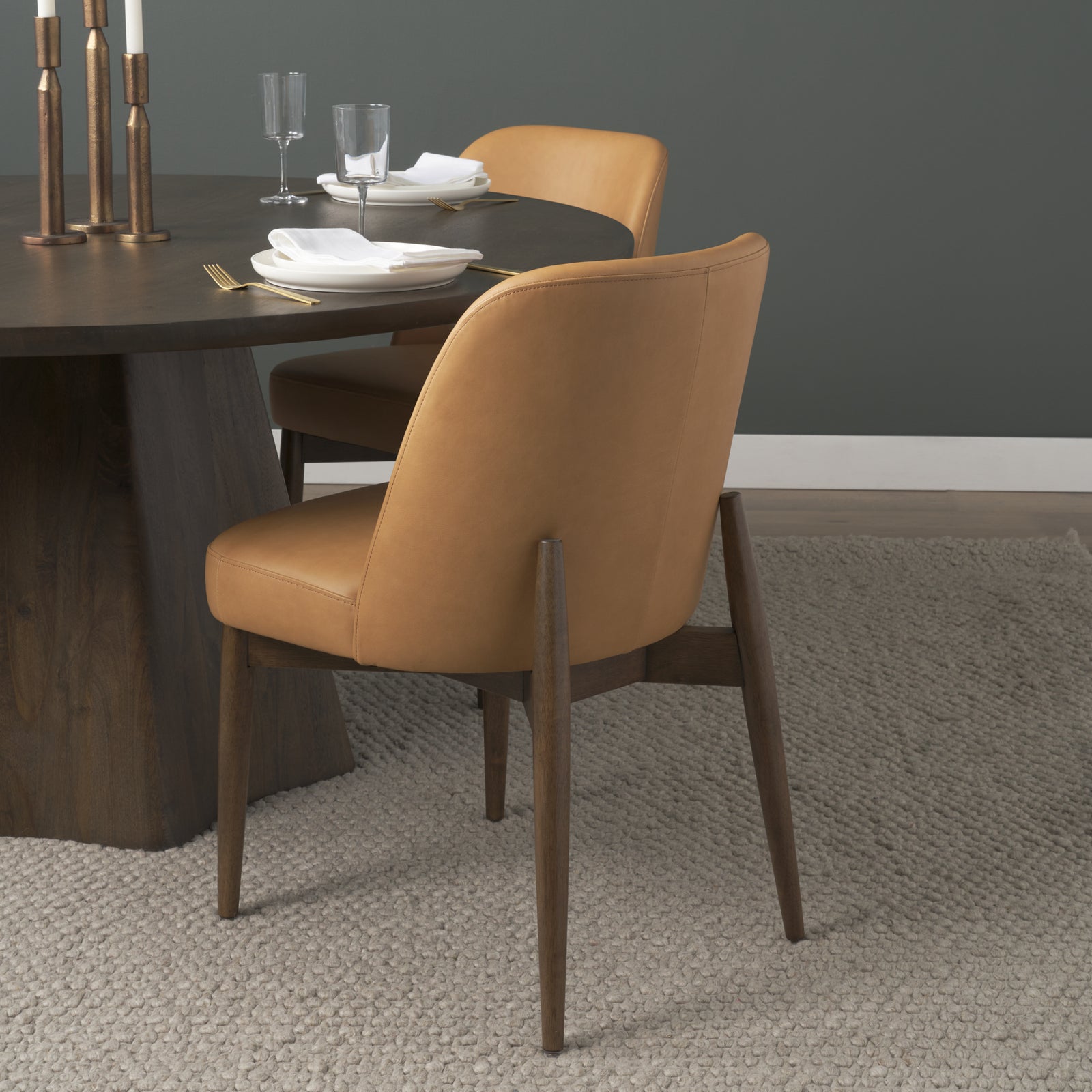 Abbie Slope Curved Back Tan Leather Dining Side Chair