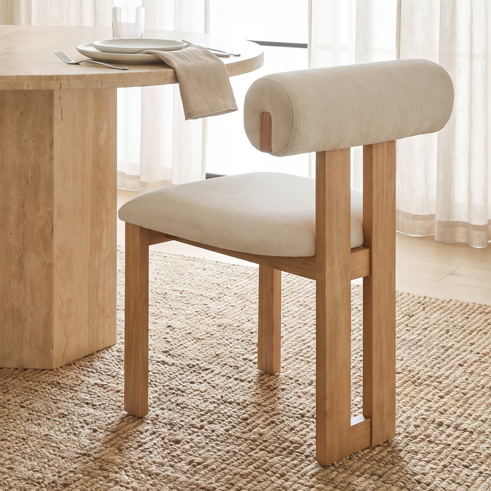 Tribeca Curve Open Back Cream Chenille Tripod Frame Dining Chair