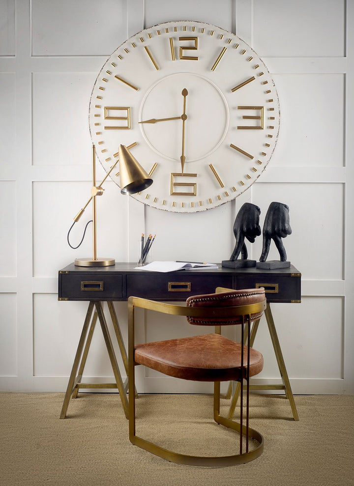 Hollyfield I Brown Leather Seat Gold Iron Frame Dining Chair