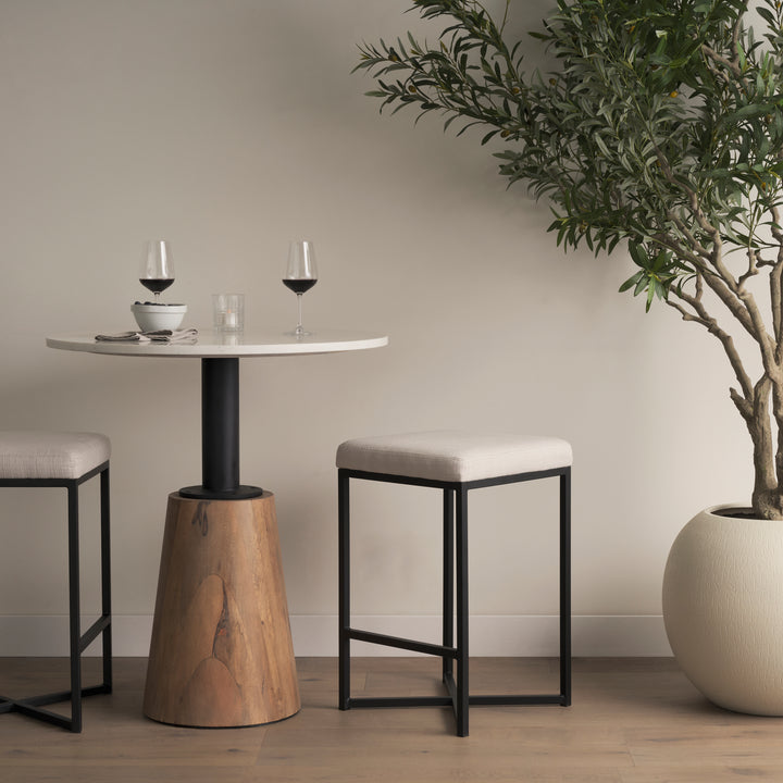 Frodo 26.5H Seat Height White Fabric Seat Black Metal Base Stool