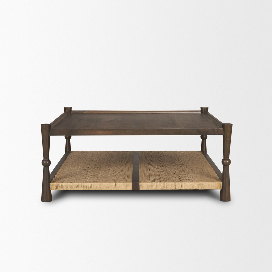 Bondi 42" Dark Brown Wood w/ Paper Rope Shelf Square Coffee Table