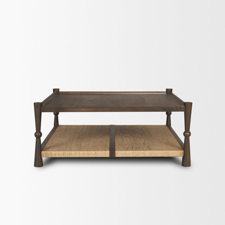 Bondi 42" Dark Brown Wood w/ Paper Rope Shelf Square Coffee Table