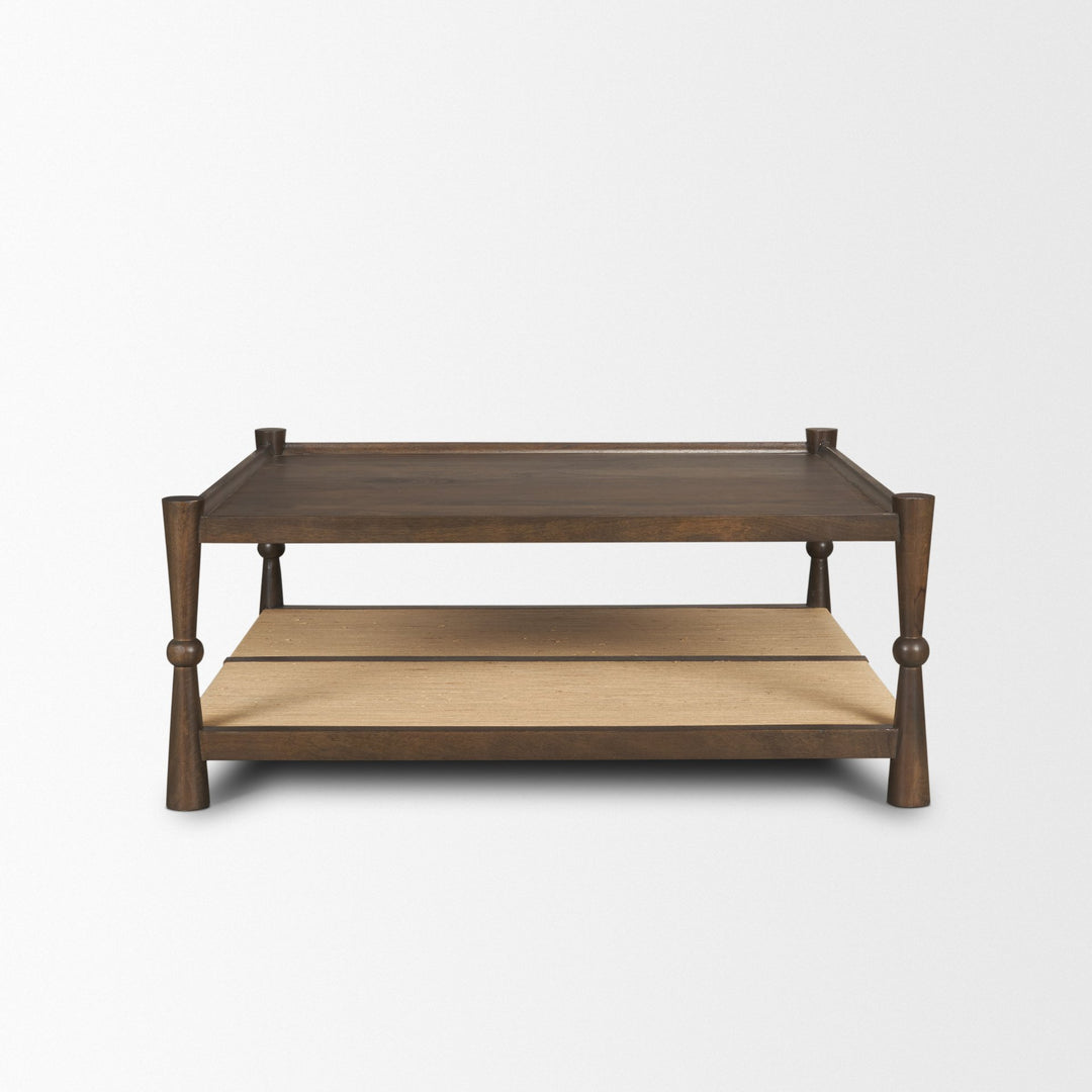 Bondi 42" Dark Brown Wood w/ Paper Rope Shelf Square Coffee Table