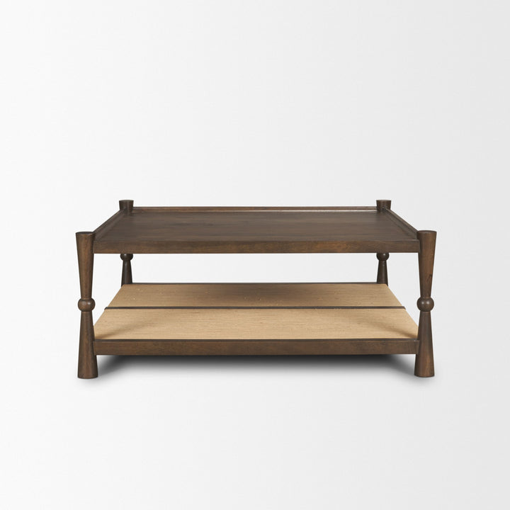 Bondi 42" Dark Brown Wood w/ Paper Rope Shelf Square Coffee Table