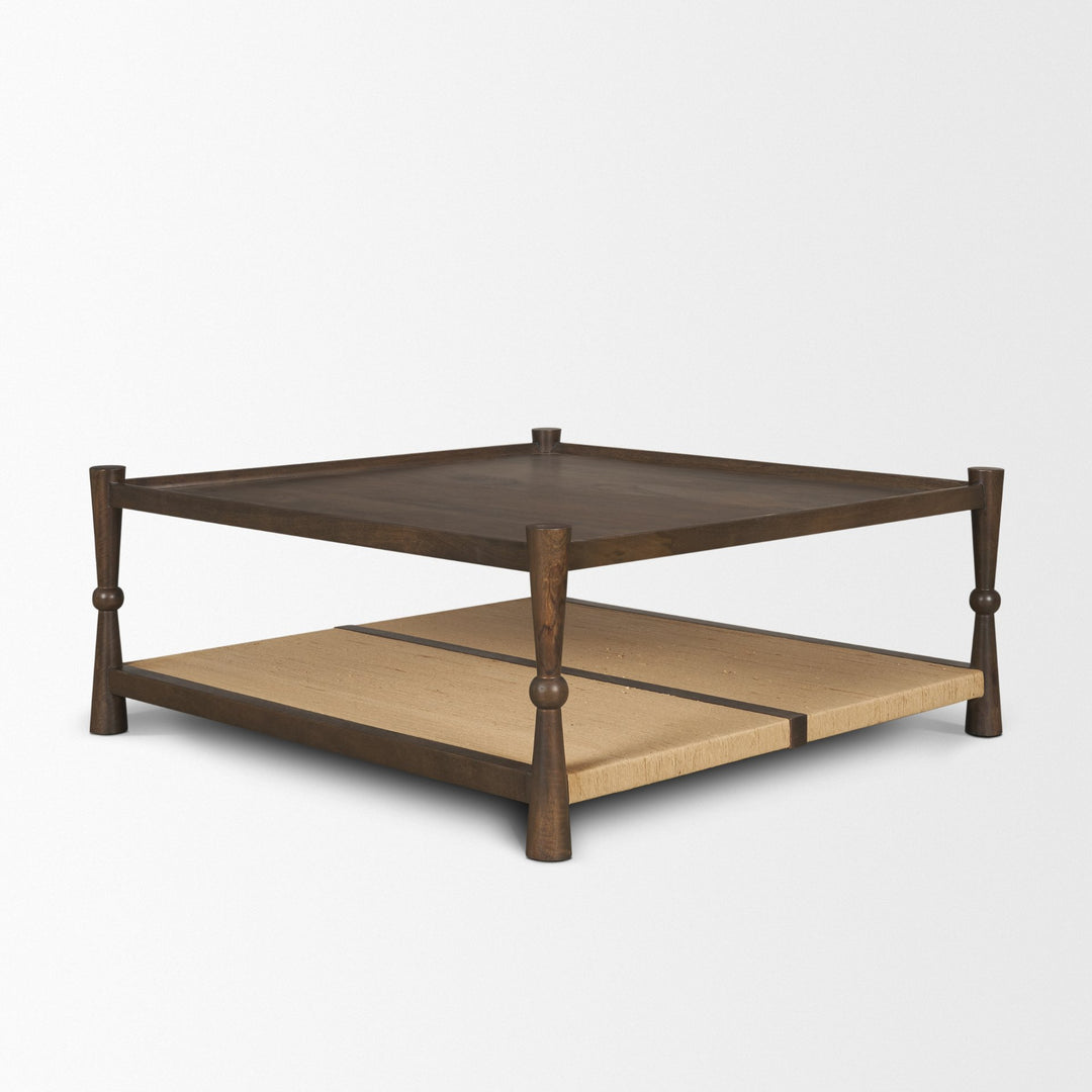 Bondi 42" Dark Brown Wood w/ Paper Rope Shelf Square Coffee Table