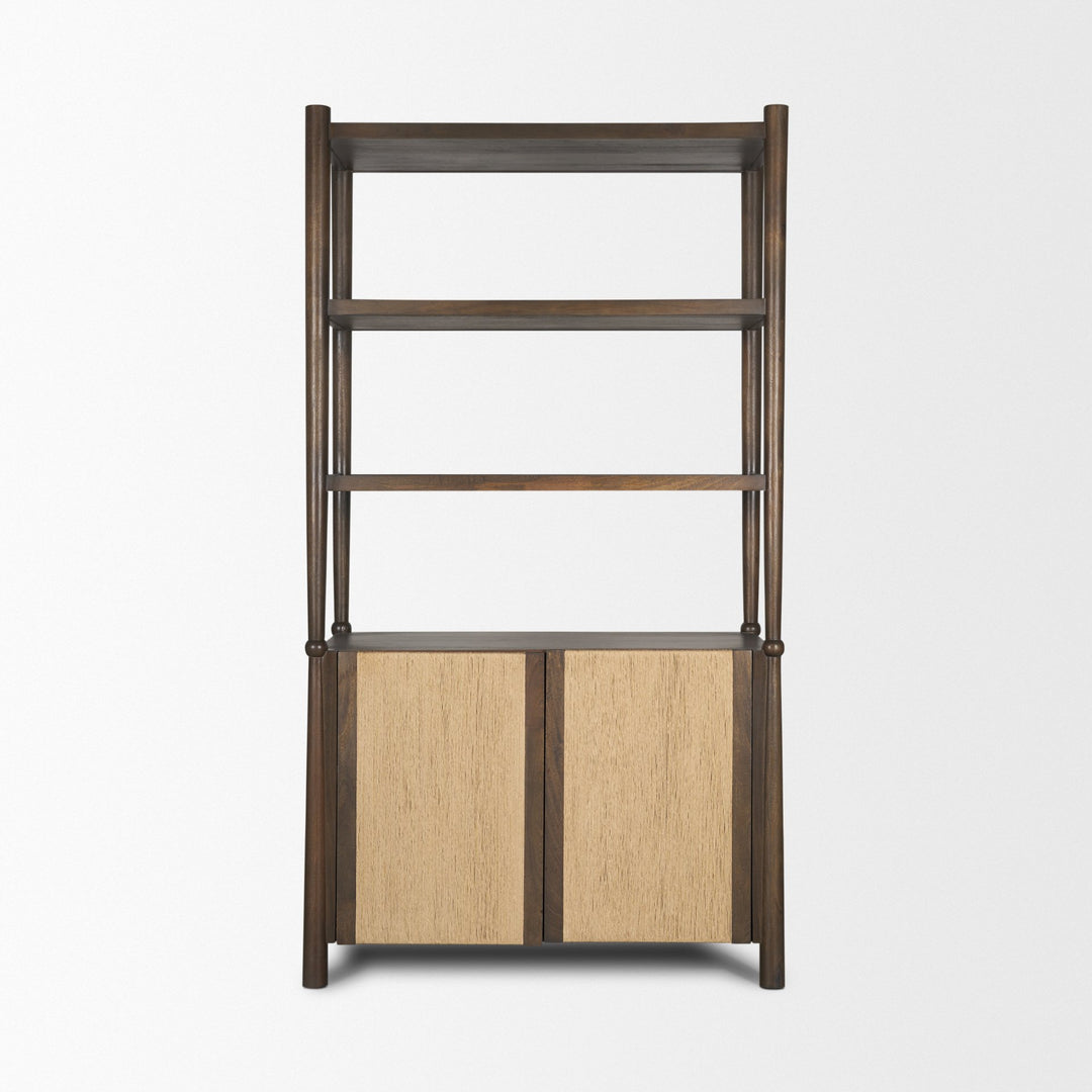 Bondi 2 Door Open Dark Brown Wood w/ Paper Rope Shelving Unit