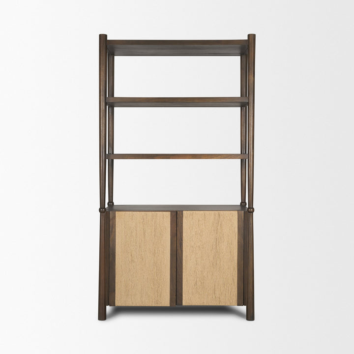 Bondi 2 Door Open Dark Brown Wood w/ Paper Rope Shelving Unit