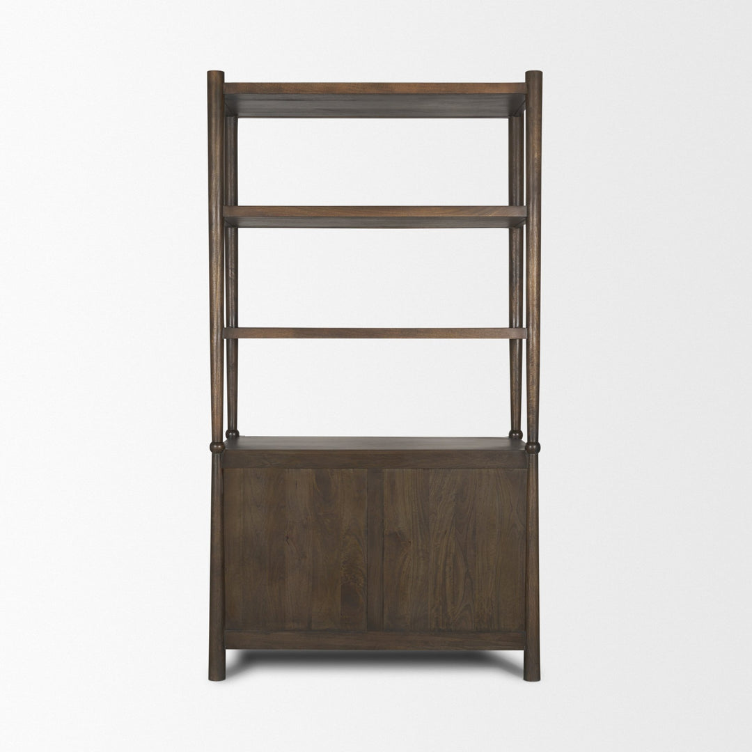 Bondi 2 Door Open Dark Brown Wood w/ Paper Rope Shelving Unit
