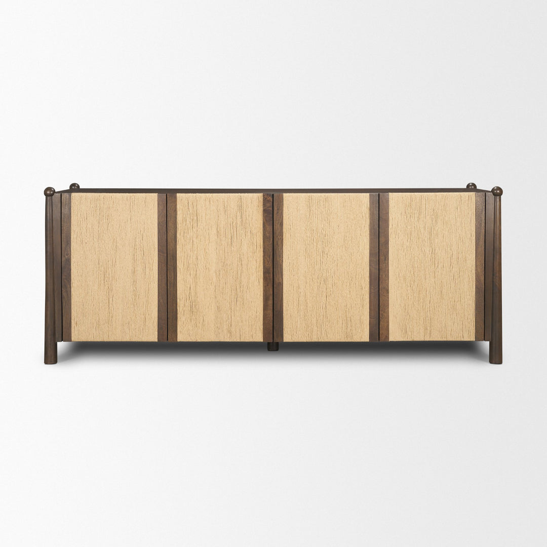 Bondi 85" Dark Brown Wood w/ Paper Rope 4 Door Closed Sideboard