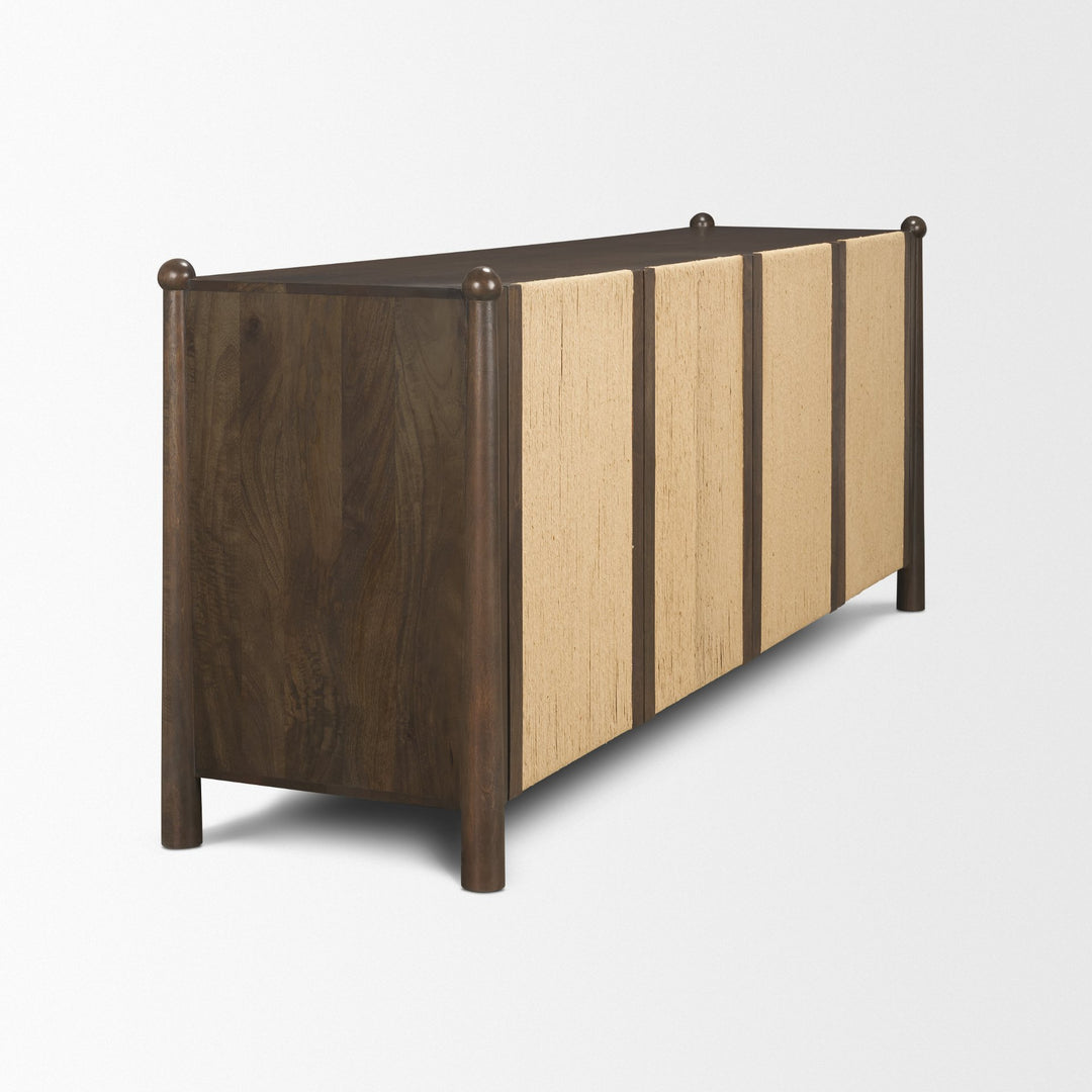 Bondi 85" Dark Brown Wood w/ Paper Rope 4 Door Closed Sideboard