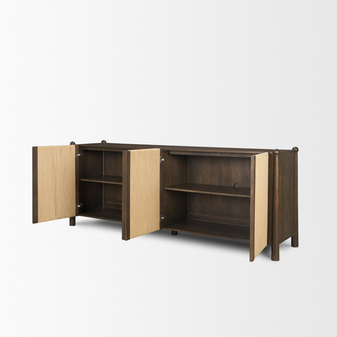 Bondi 85" Dark Brown Wood w/ Paper Rope 4 Door Closed Sideboard