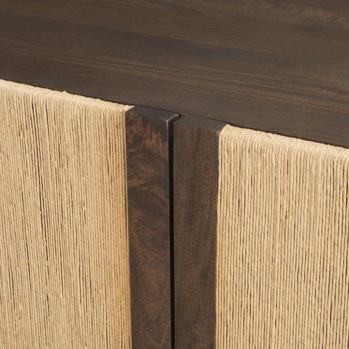 Bondi 85" Dark Brown Wood w/ Paper Rope 4 Door Closed Sideboard