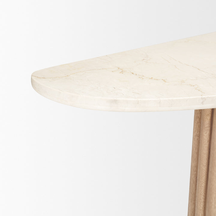 Marbrello Botticino Marble Top Light Brown Fluted Wood Half Moon Console Table
