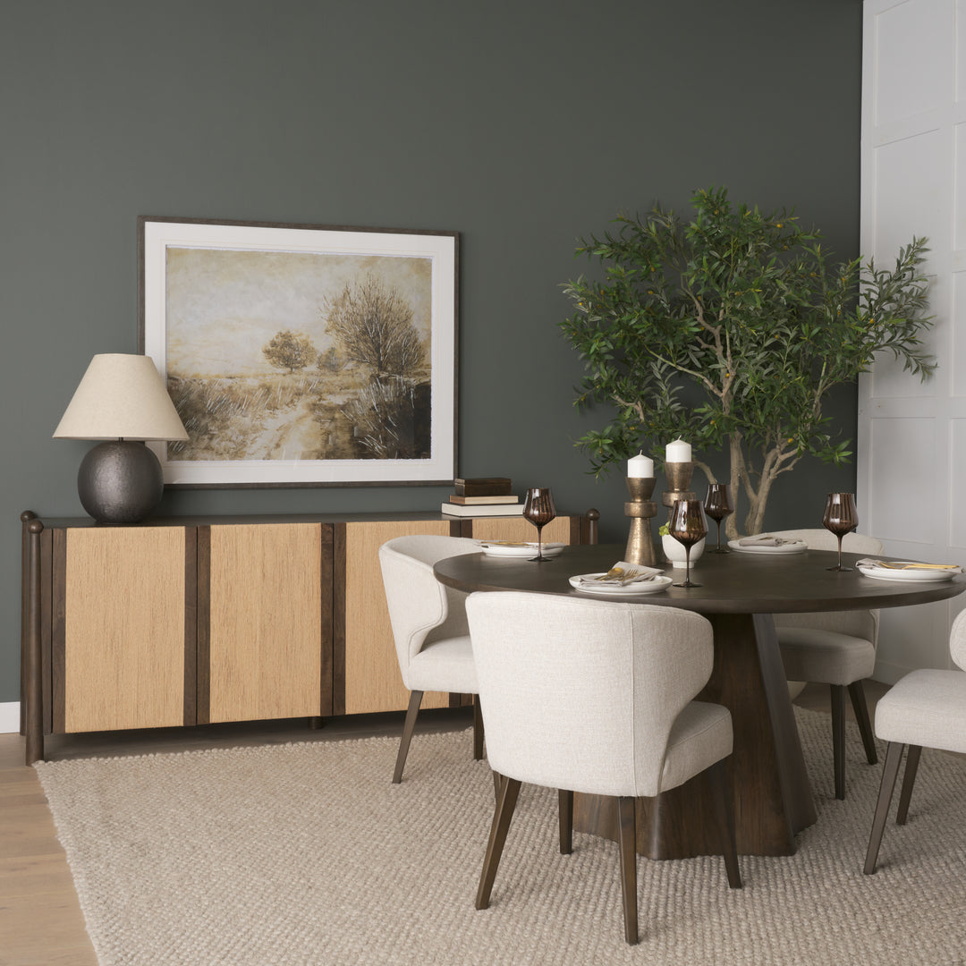 Bondi 85" Dark Brown Wood w/ Paper Rope 4 Door Closed Sideboard
