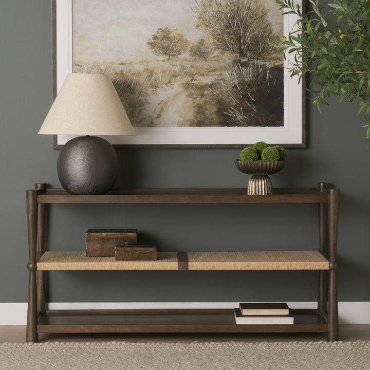 Bondi Dark Brown Wood w/ Paper Rope Shelf Console Table