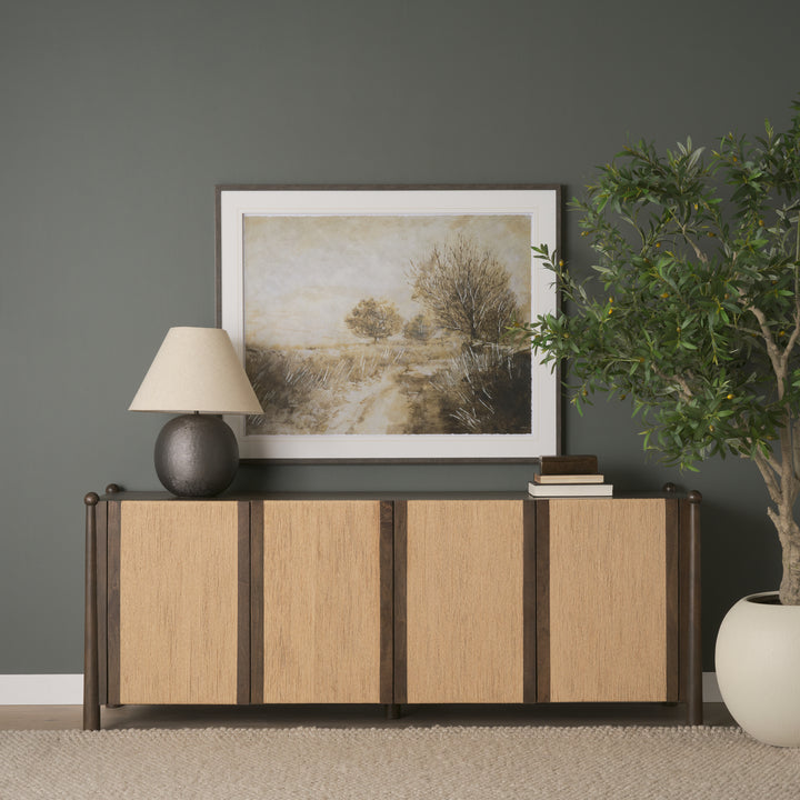 Bondi 85" Dark Brown Wood w/ Paper Rope 4 Door Closed Sideboard