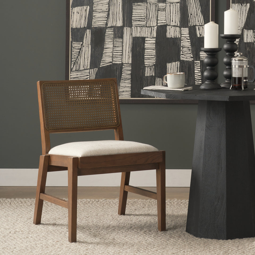 Reid Framed Black Cane Black Leather Dining Chair